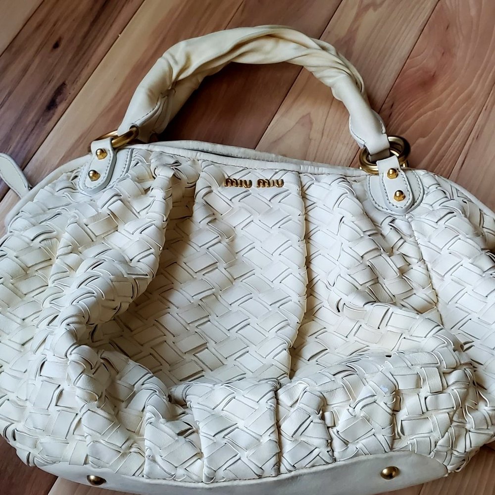 Genuine Miu Miu Napa Leather large shoulder bag in Cream
